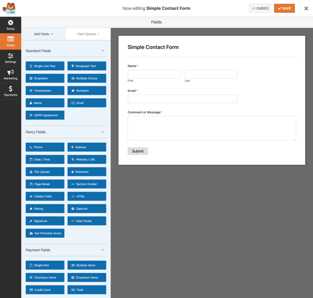 WPForms Vs Gravity Forms - Forms Fields