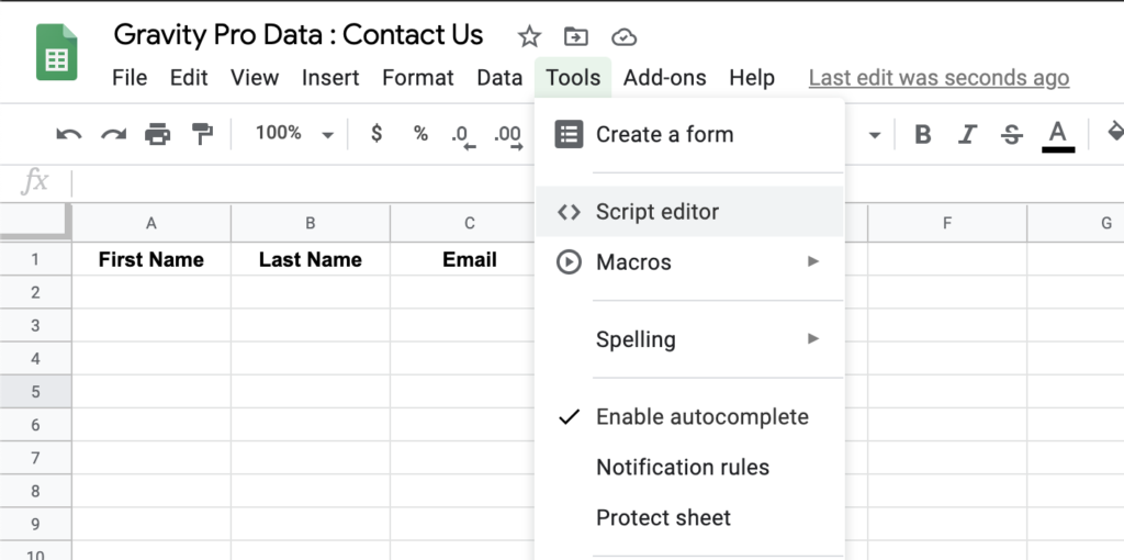 Send Data From Gravity Forms to Google Sheets